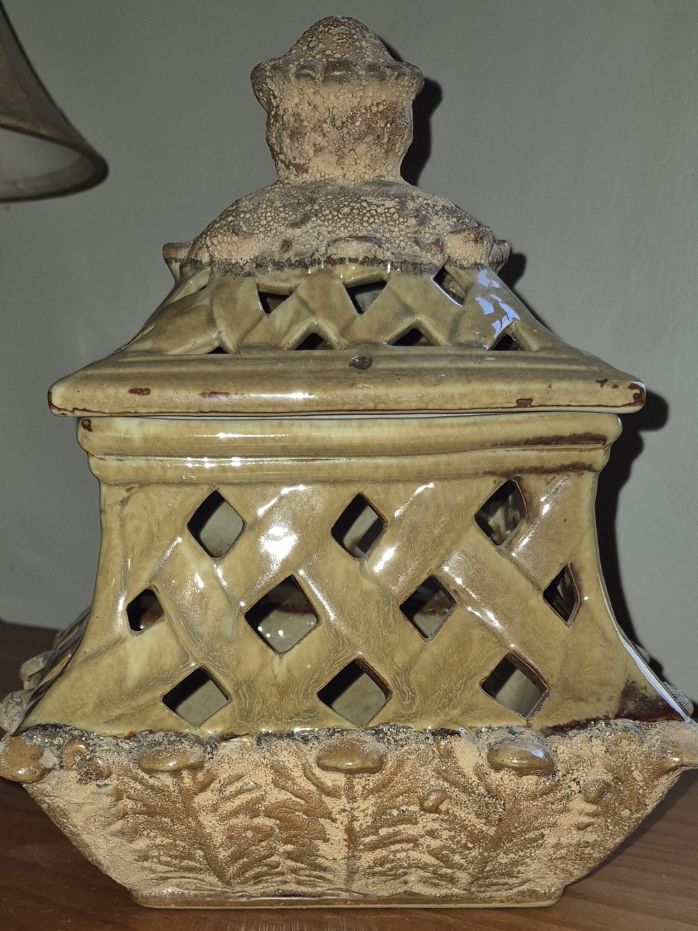Vintage Handmade Studio Pottery Ceramic Lantern Luminary 11" Textured Stoneware